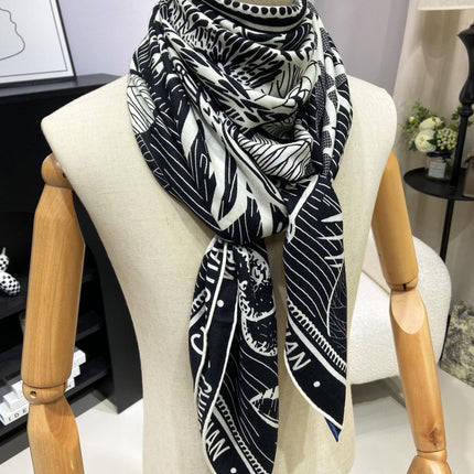 SQUARE SCARF 140 CM IN BLACK MIX WHITE MONOGRAM WOOL AND SILK 415109