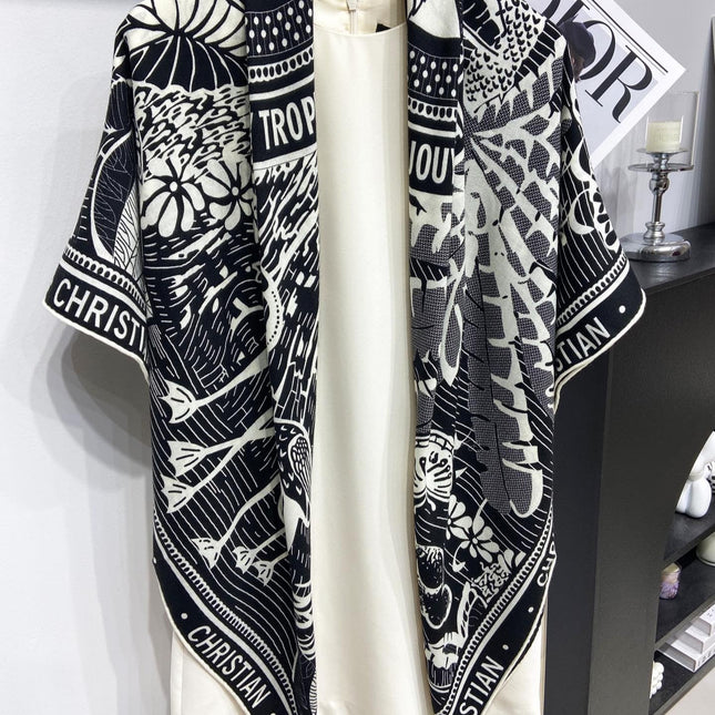 SQUARE SCARF 140 CM IN BLACK MIX WHITE MONOGRAM WOOL AND SILK 415109