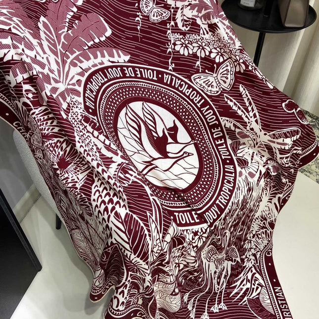 SQUARE SCARF 140 CM IN MAROON RED MIX WHITE MONOGRAM WOOL AND SILK 415110