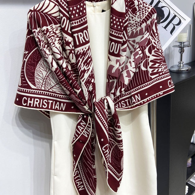 SQUARE SCARF 140 CM IN MAROON RED MIX WHITE MONOGRAM WOOL AND SILK 415110