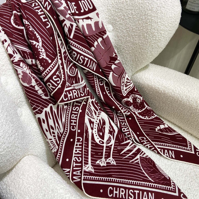 SQUARE SCARF 140 CM IN MAROON RED MIX WHITE MONOGRAM WOOL AND SILK 415110