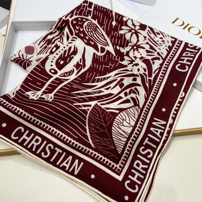 SQUARE SCARF 140 CM IN MAROON RED MIX WHITE MONOGRAM WOOL AND SILK 415110