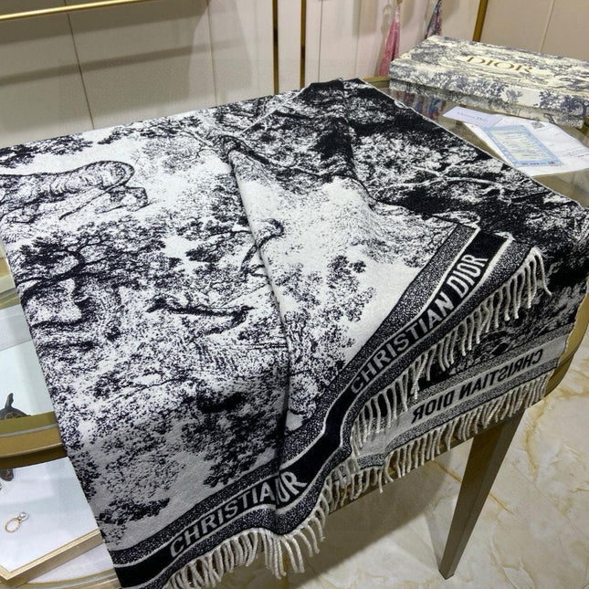 SQUARE SCARF 140 CM IN BLACK MIX WHITE MONOGRAM CASHMERE AND WOOL 416918