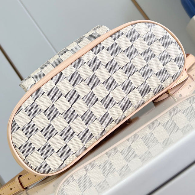 MONTSOURIS BACKPACK PM 30 IN WHITE GREY CHECKERBOARD PATTERN DAMIER AZUR COATED CANVAS