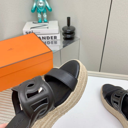 ITHEA 85 MM ESPADRILLE IN BLACK CALFSKIN