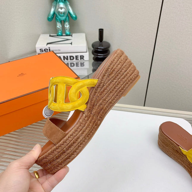 ITHEA 85 MM ESPADRILLE IN BRONZE BROWN AND AMBER YELLOW SUEDE