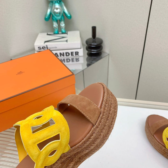 ITHEA 85 MM ESPADRILLE IN BRONZE BROWN AND AMBER YELLOW SUEDE