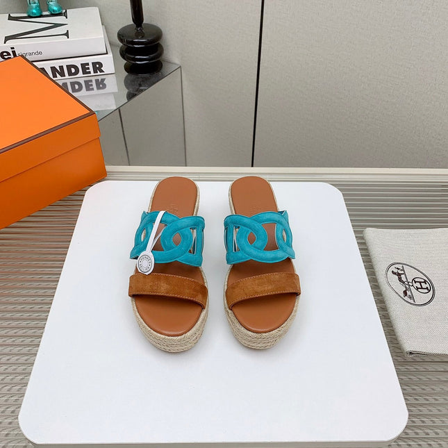 ITHEA 85 MM ESPADRILLE IN BRONZE BROWN AND CERULEAN BLUE SUEDE