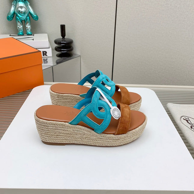 ITHEA 85 MM ESPADRILLE IN BRONZE BROWN AND CERULEAN BLUE SUEDE