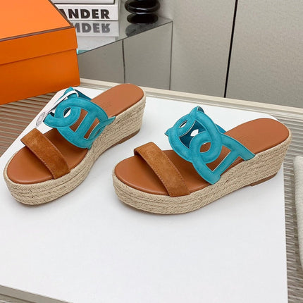ITHEA 85 MM ESPADRILLE IN BRONZE BROWN AND CERULEAN BLUE SUEDE