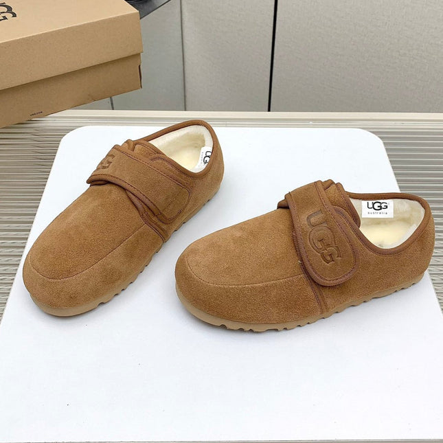 TELFAR SLIPPER IN CIDER BROWN SUEDE AND SHEARLING LINING