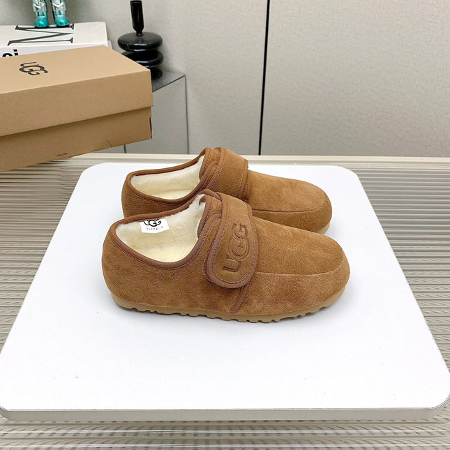 TELFAR SLIPPER IN CIDER BROWN SUEDE AND SHEARLING LINING