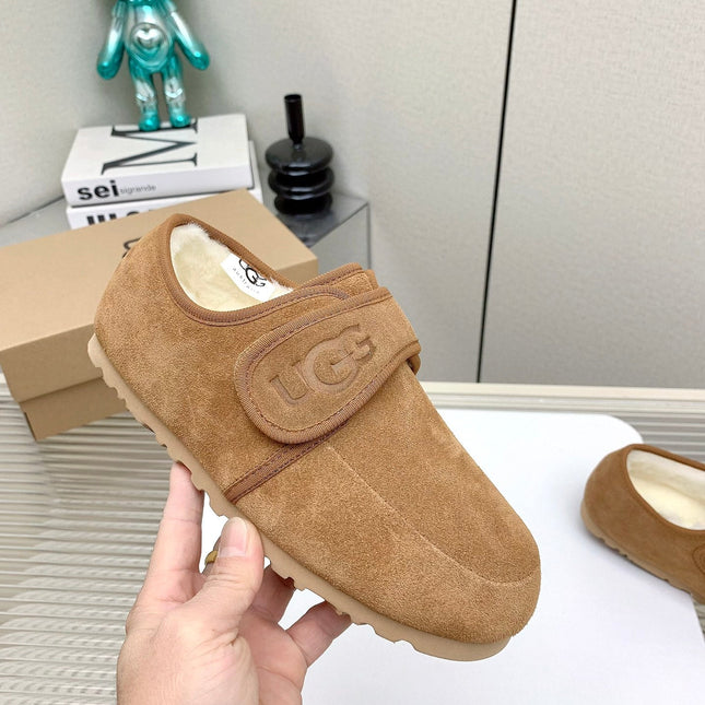 TELFAR SLIPPER IN CIDER BROWN SUEDE AND SHEARLING LINING