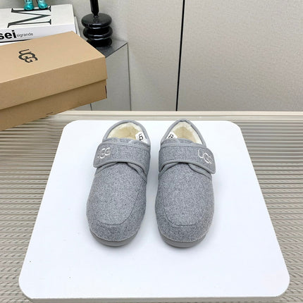 TELFAR SLIPPER IN ASH GRAY SUEDE AND SHEARLING LINING