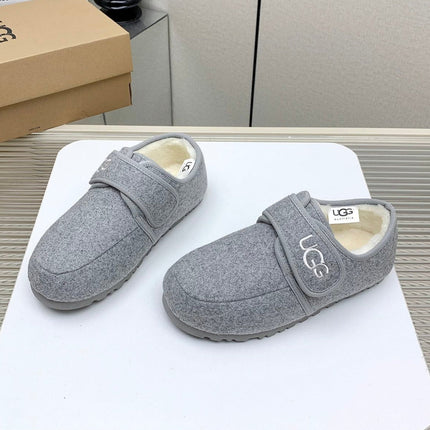 TELFAR SLIPPER IN ASH GRAY SUEDE AND SHEARLING LINING
