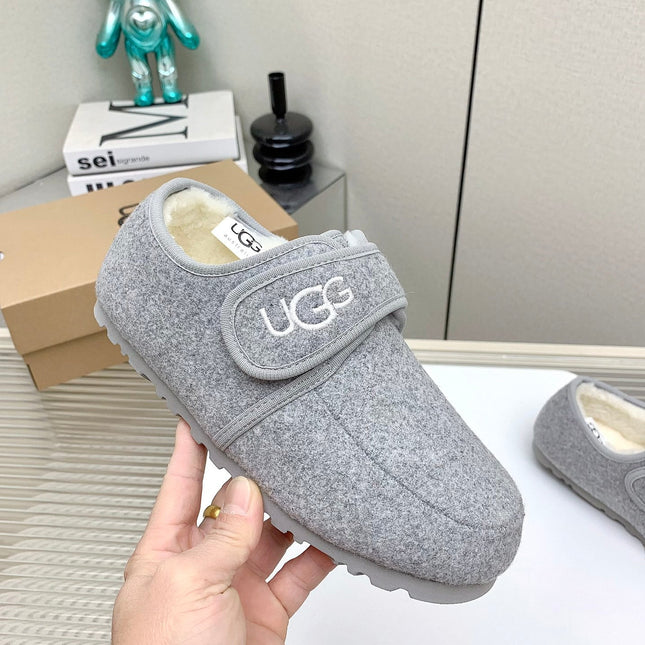 TELFAR SLIPPER IN ASH GRAY SUEDE AND SHEARLING LINING