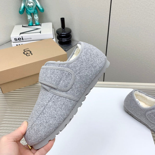 TELFAR SLIPPER IN ASH GRAY SUEDE AND SHEARLING LINING