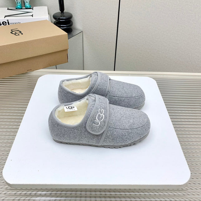 TELFAR SLIPPER IN ASH GRAY SUEDE AND SHEARLING LINING