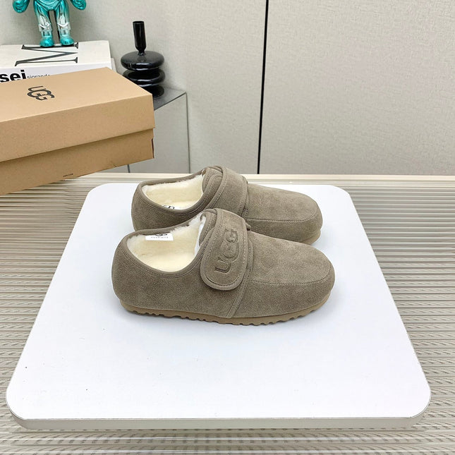 TELFAR SLIPPER IN KHAKI BROWN SUEDE AND SHEARLING LINING