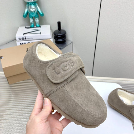 TELFAR SLIPPER IN KHAKI BROWN SUEDE AND SHEARLING LINING