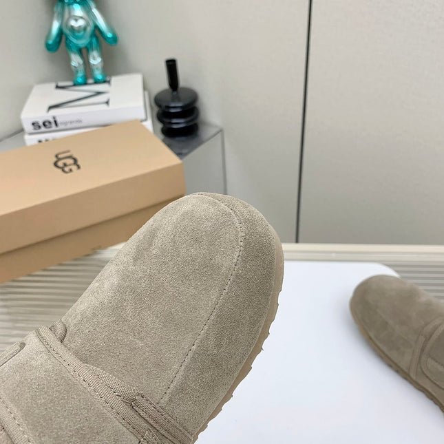 TELFAR SLIPPER IN KHAKI BROWN SUEDE AND SHEARLING LINING