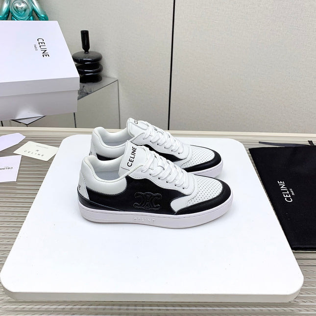 SNEAKER WITH TRIOMPHE IN BLACK AND WHITE CALFSKIN