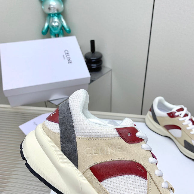 RUNNER CR-03 LOW LACE-UP IN WHITE MESH AND BEIGE CALFSKIN