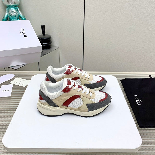 RUNNER CR-03 LOW LACE-UP IN WHITE MESH AND BEIGE CALFSKIN