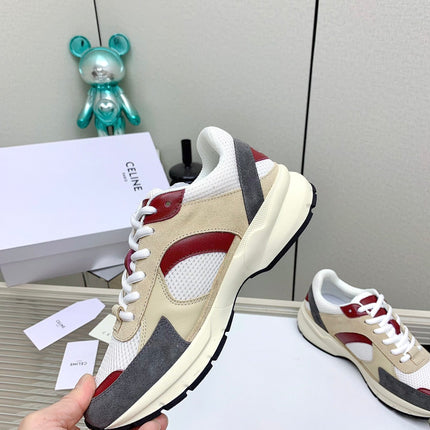 RUNNER CR-03 LOW LACE-UP IN WHITE MESH AND BEIGE CALFSKIN
