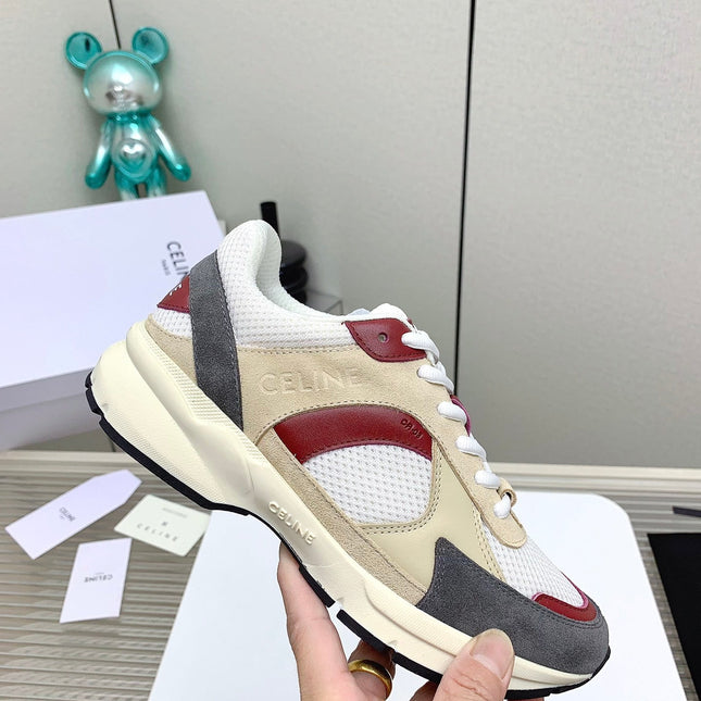 RUNNER CR-03 LOW LACE-UP IN WHITE MESH AND BEIGE CALFSKIN