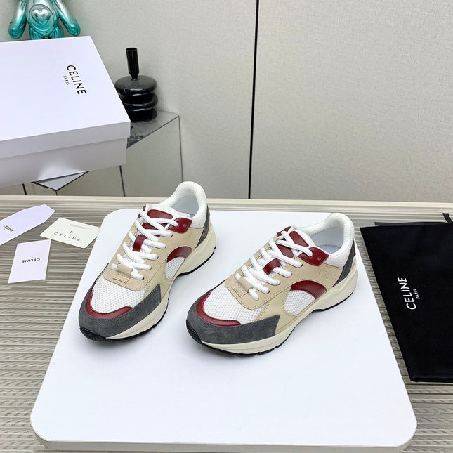 RUNNER CR-03 LOW LACE-UP IN WHITE MESH AND BEIGE CALFSKIN