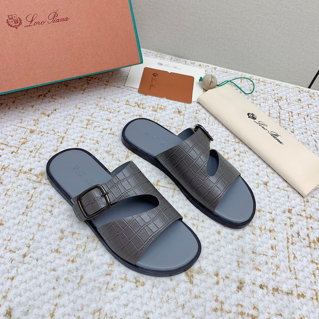 SANDALS IN DARK GRAY SNAKE EMBOSSED CALFSKIN