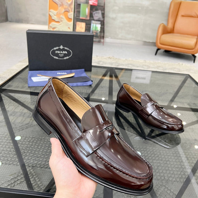 PRA LOAFER IN GLOSSY CHOCOLATE BROWN CALFSKIN