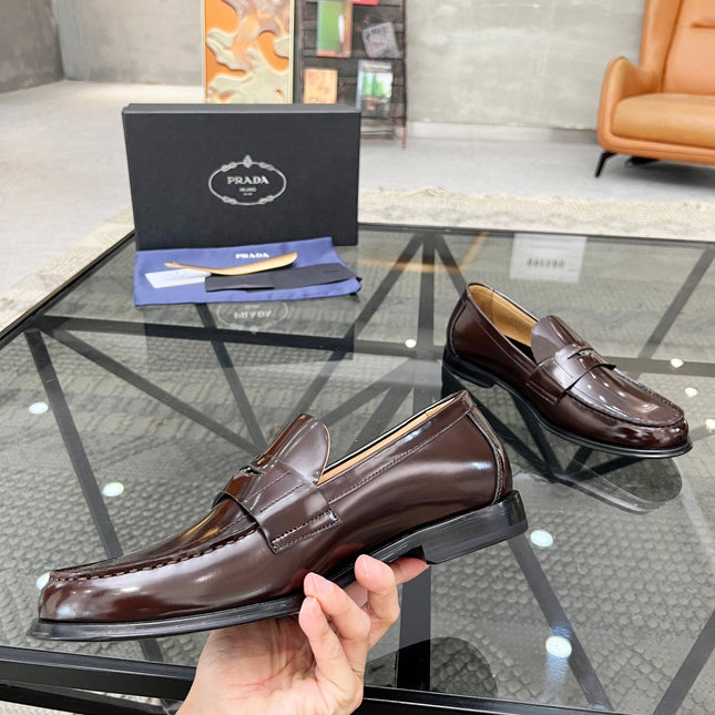 PRA LOAFER IN GLOSSY CHOCOLATE BROWN CALFSKIN