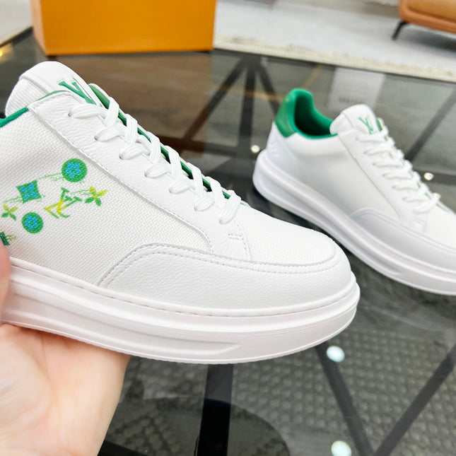 BEVERLY HILLS TRAINERS WHITE MIX COOL GREEN CALFSKIN AND MESH FABRIC