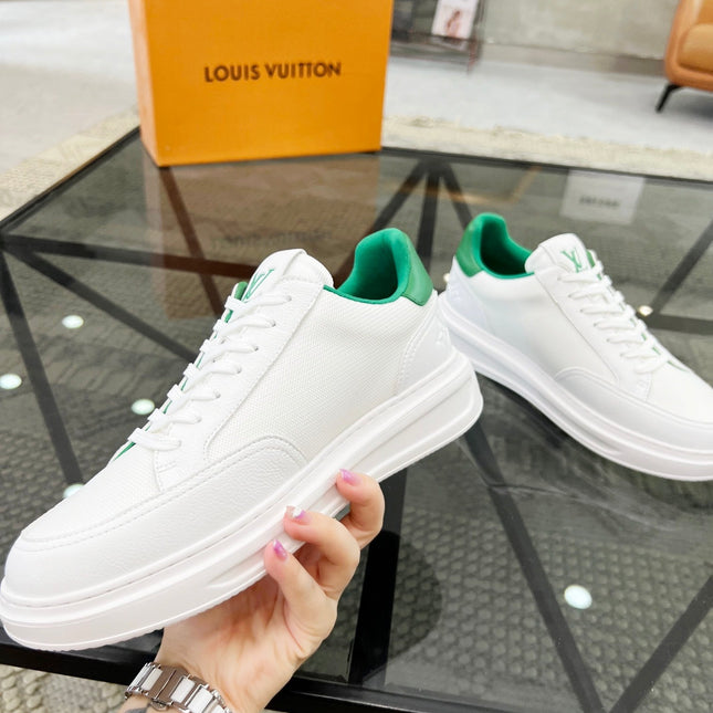 BEVERLY HILLS TRAINERS WHITE MIX COOL GREEN CALFSKIN AND MESH FABRIC