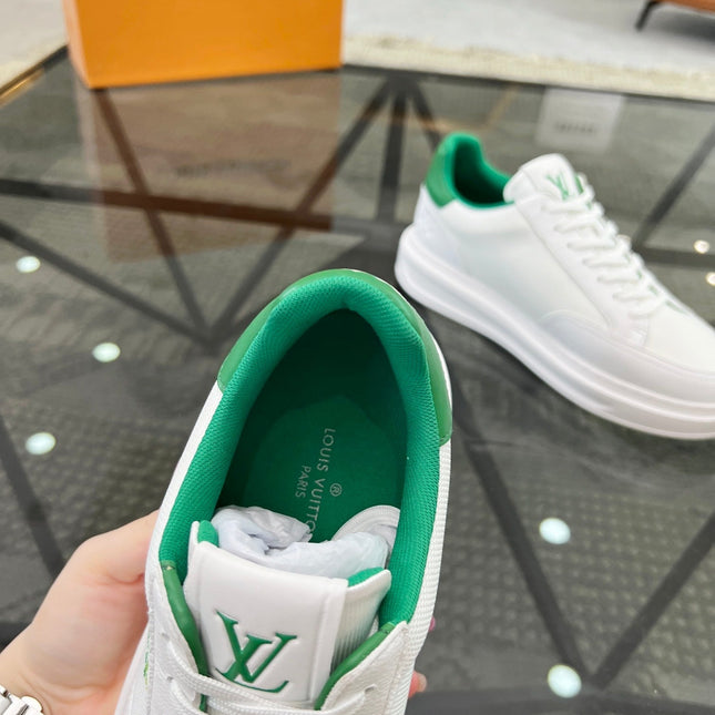 BEVERLY HILLS TRAINERS WHITE MIX COOL GREEN CALFSKIN AND MESH FABRIC