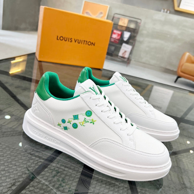 BEVERLY HILLS TRAINERS WHITE MIX COOL GREEN CALFSKIN AND MESH FABRIC