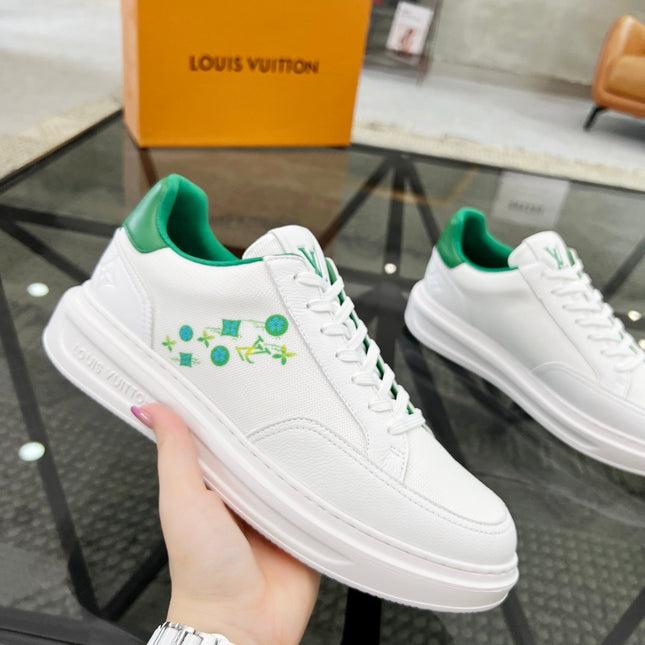 BEVERLY HILLS TRAINERS WHITE MIX COOL GREEN CALFSKIN AND MESH FABRIC
