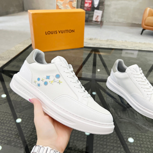 BEVERLY HILLS TRAINERS WHITE MIX GREY CALFSKIN AND MESH FABRIC