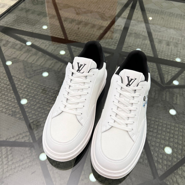 BEVERLY HILLS TRAINERS WHITE MIX BLACK CALFSKIN AND MESH FABRIC