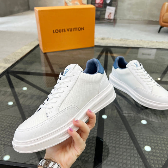 BEVERLY HILLS TRAINERS WHITE MIX DENIM BLUE CALFSKIN AND MESH FABRIC