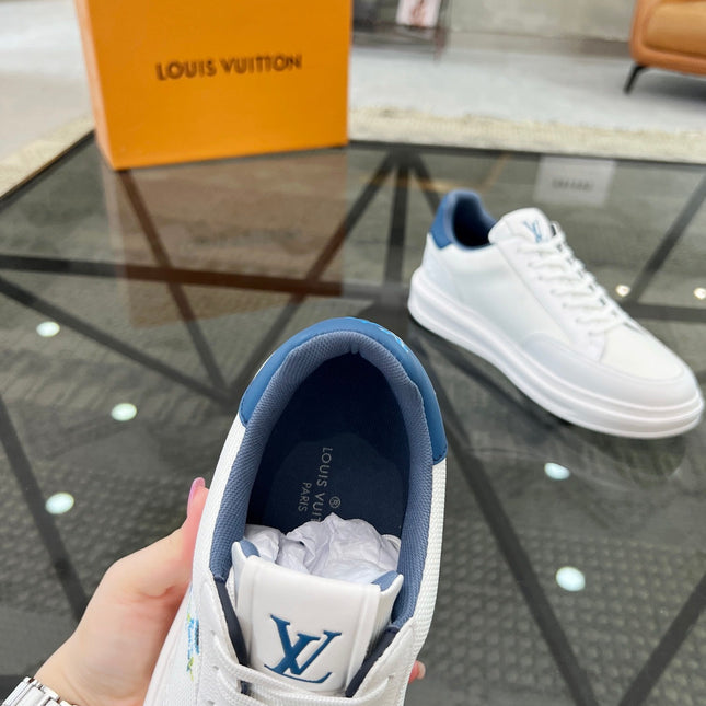 BEVERLY HILLS TRAINERS WHITE MIX DENIM BLUE CALFSKIN AND MESH FABRIC