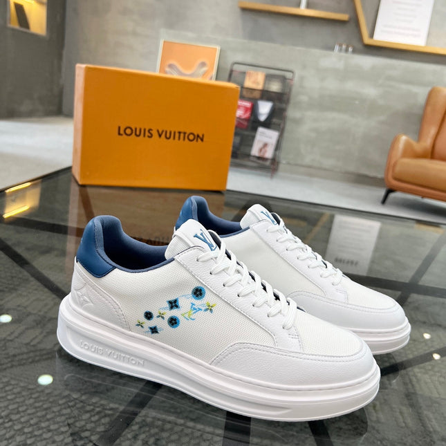 BEVERLY HILLS TRAINERS WHITE MIX DENIM BLUE CALFSKIN AND MESH FABRIC