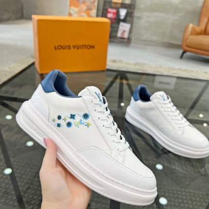 BEVERLY HILLS TRAINERS WHITE MIX DENIM BLUE CALFSKIN AND MESH FABRIC