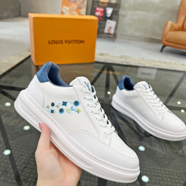 BEVERLY HILLS TRAINERS WHITE MIX DENIM BLUE CALFSKIN AND MESH FABRIC