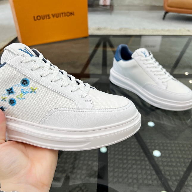 BEVERLY HILLS TRAINERS WHITE MIX DENIM BLUE CALFSKIN AND MESH FABRIC