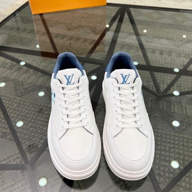 BEVERLY HILLS TRAINERS WHITE MIX DENIM BLUE CALFSKIN AND MESH FABRIC