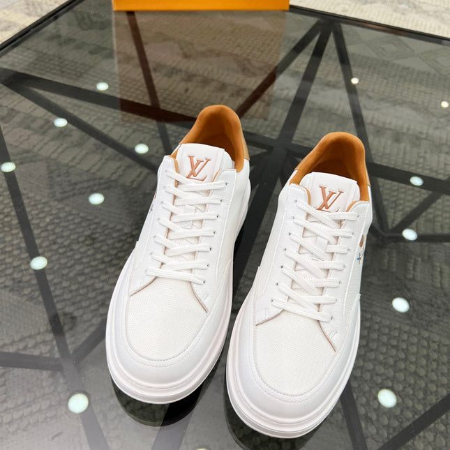 BEVERLY HILLS TRAINERS WHITE MIX BROWN CALFSKIN AND MESH FABRIC