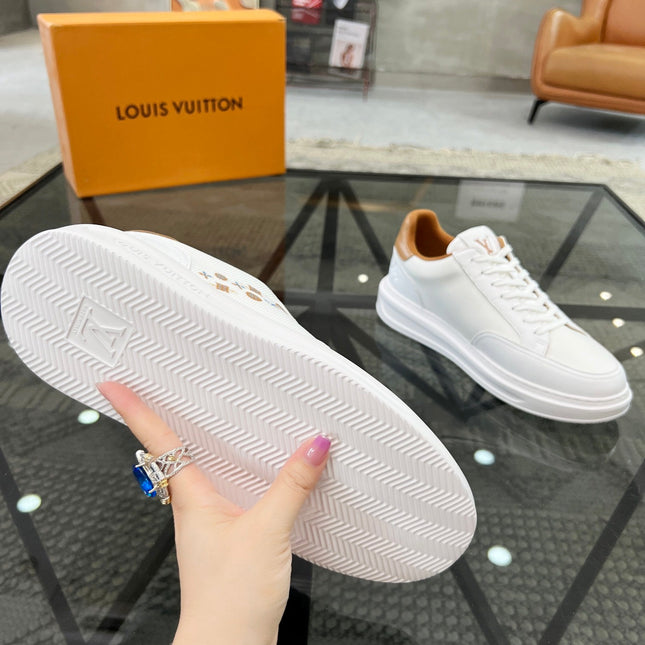 BEVERLY HILLS TRAINERS WHITE MIX BROWN CALFSKIN AND MESH FABRIC